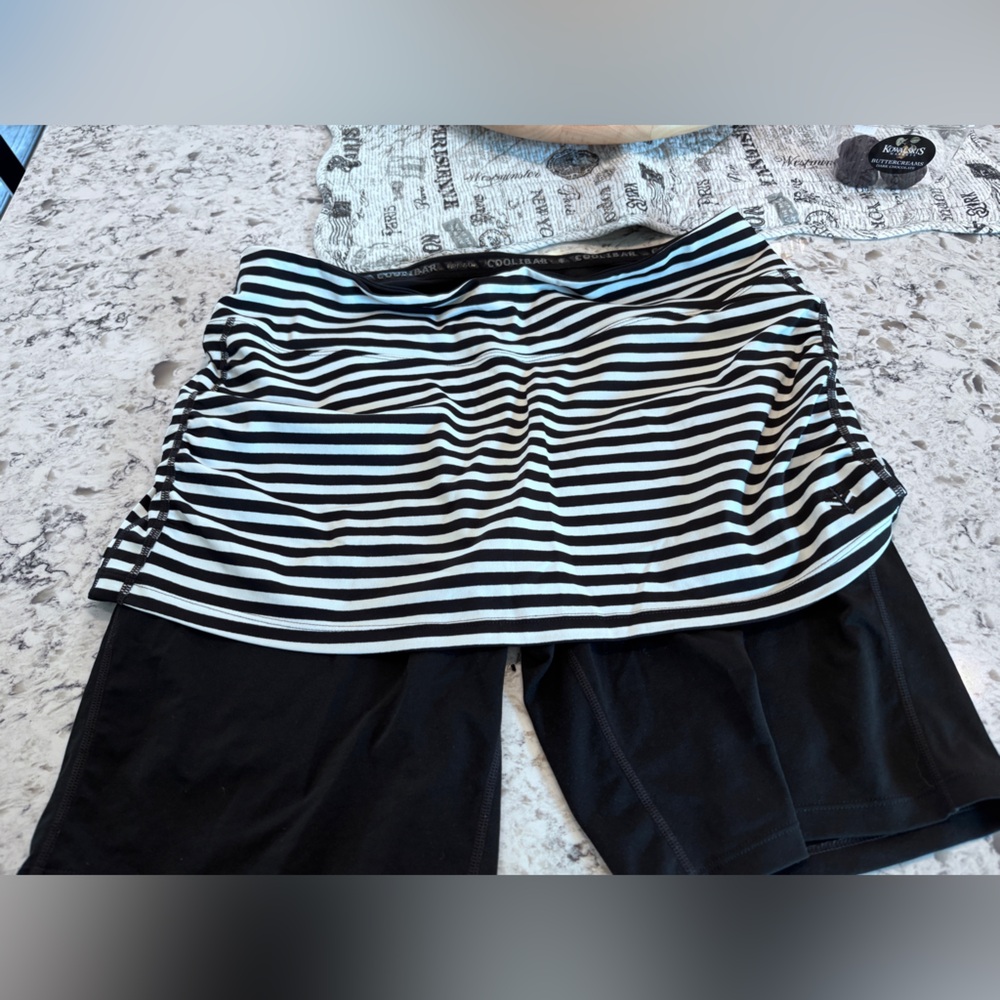 Coolibar Black and White Striped Swim Skirt